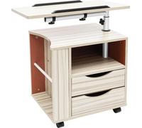 Table de chevet - Table roulante pour lit - Réglable en hauteur - Roulettes verrouillables - 2 tiroirs - MDF E1 et acier - Design minimaliste - Blanc