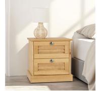 Table de chevet VENETA H 42 cm 2 Tiroirs en Bois Massif Coloris Naturel avec Poignées en Métal