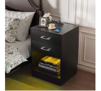 Table de Chevet VIVOLILV 2 Tiroirs 1 Niche LED Noir 40x35x60cm