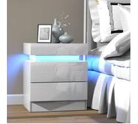 Table de chevet - VIVOLILV - 2 tiroirs - LED réglable - blanc brillant