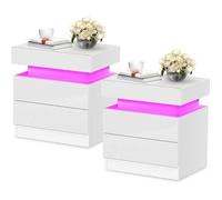Table de chevet - VIVOLILV - Lot de 2 - 2 tiroirs - LED RVB