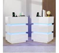 Table de chevet VIVOLILV - Lot de 2 - 3 Tiroirs - Station de Charge et USB - Éclairage LED - Chevet Blanc