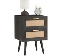 IDIMEX Table de Chevet WAMAN Petite Commode de Nuit avec 2 tiroirs, en Bois de Paulownia lasuré Noir et Lin Naturel, Style Vintage