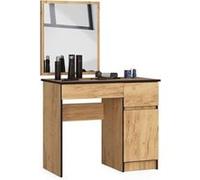 Table de coiffeuse AKORD droite avec miroir 500x600 Chêne Craft 90 cm 1 porte 2 tiroirs façade Chêne Craft 2 étagères 90x50x142 cm Chêne Craft G