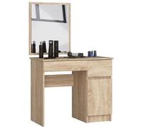 Table de coiffeuse AKORD droite avec miroir 500x600 Chêne Sonoma 90 cm 1 porte 2 tiroirs façade Chêne Sonoma 2 étagères 90x50x142 cm Chêne Sonoma G