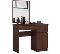 Table de coiffeuse AKORD droite avec miroir 500x600 Wengé 90 cm 1 porte 2 tiroirs façade Wengé 2 étagères 90x50x142 cm Wengé G