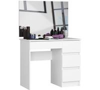 Table de coiffeuse AKORD droite avec miroir 900x600 Blanche 90 cm 4 tiroirs façade Blanche 90x50x142 cm Blanc G