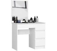 Table de coiffeuse akord droite, avec miroir blanche 90 cm 4 tiroirs façade blanche 90x50x142 cm Blanc G