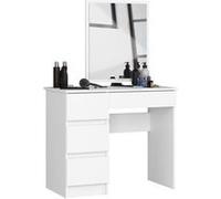 Table de coiffeuse AKORD gauche avec miroir 500x600 Blanche 90 cm 4 tiroirs façade Blanche 90x50x142 cm Blanc G