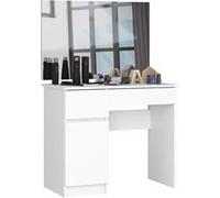 Table de coiffeuse AKORD gauche avec miroir 900x600 Blanche 90 cm 1 porte 2 tiroirs façade Blanche 2 étagères 90x50x142 cm Blanc G
