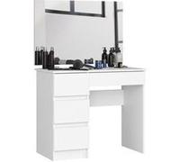Table de coiffeuse akord gauche, avec miroir blanche 90 cm 4 tiroirs façade blanche 90x50x142 cm Blanc G