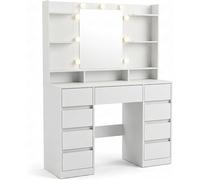 Table de coiffure avec miroir éclairé et accessoires - Blanche