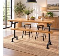 Table De Comptoir Haute, Table Bistrot Industrielle, Mange-debout En Bois | Plateau Bois Massif, Piètement Métal Noir Et Profil Pour Cuisine, Salle À Manger, Café Ou Pub(Wood,L86.6"/220cm)