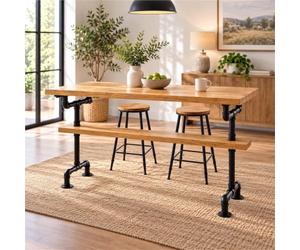 Table De Comptoir Haute, Table Bistrot Industrielle, Mange-debout En Bois | Plateau Bois Massif, Piètement Métal Noir Et Profil Pour Cuisine, Salle À Manger, Café Ou Pub(Wood,L70.9"/180cm)