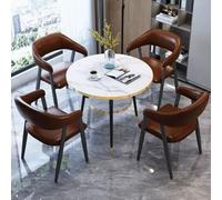 Table de conférence ronde avec 4 chaises - Meuble de salle de réception pour bureau et hôtel - Design gris foncé polyvalent pour espaces de collaboration
