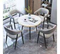 Table de conférence ronde avec 4 chaises - Meuble de salle de réception pour bureau et hôtel - Design gris foncé polyvalent pour espaces de collaboration