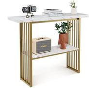 Table de Console d'Entrée COSTWAY Effet Marbre - 2 Niveaux 120 x 29,5 x 92,5 cm (L x l x H) Cadre en Métal Doré- Style Scandinave
