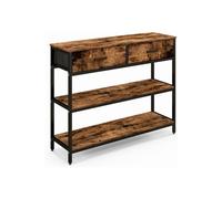Table de Console Industrielle à 3 Niveaux avce 2 Tiroirs, 100 x 30 x 80cm, Marron