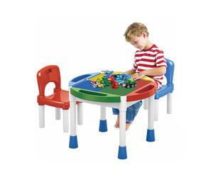Table de Construction avec Chaises pour Enfant Tableau Réversible et Bacs Multicolore