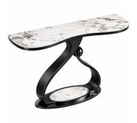 Table De Couloir Moderne, Console Effet Pierre, Meuble D'entrée Étroit | Surface Claire Arrondie, Structure Noire Courbée Avec Socle Ovale Accent Central Pour Salon Ou Hall(Black b L,55.1"/140cm)