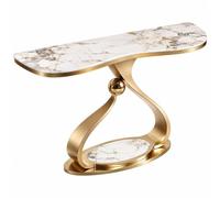 Table De Couloir Moderne, Console Effet Pierre, Meuble D'entrée Étroit | Surface Claire Arrondie, Structure Noire Courbée Avec Socle Ovale Accent Central Pour Salon Ou Hall(Gold b,47.2"/120cm)