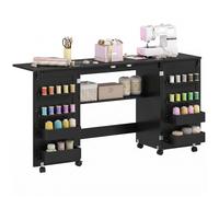 Table de couture - HOMCOM - pliante - roulettes 2 portes 4 bacs 20 crochets - panneau de particules - 160x40x83cm - noir