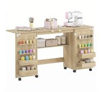Table de couture - HOMCOM - pliante - roulettes 2 portes 4 bacs 20 crochets - panneau de particules - 160x40x83cm - chêne