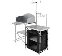 Table de cuisine de camping pliable et portable avec 1 placard et pare-vent