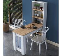 Table de cuisine - EMOB - Locelso - Blanc/Brun - Rectangulaire - 153 cm - 53 cm - 120 cm