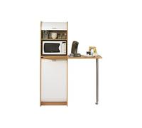 Table de Cuisine et Meuble Rangement 5 Niches - Hêtre + rideau blanc - L 131.1 x l 60 x H 180.7 cm