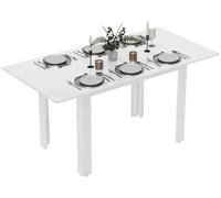 Table de cuisine extensible, table à manger extensible de 120 à 160 cm, en MDF avec finition haute brillance, mécanisme papillon | 160 x 80 x 78 cm | Pour 4 à 6 personnes | Blanc brillant
