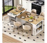 Table de Cuisine Moderne Extensible, 80x71/111/151x92cm, avec Prises, Buffet de Rangement,Design Flottant, Plateau bla ILOT CENTRAL