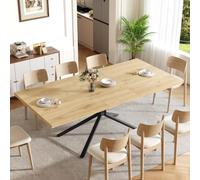 Table de Cuisine Rectangle Extensible Chêne Clair Moderne,Pour Salon | 120-160x90cm,Table à Manger,Patins de Table Réglables,Piètement Métal Noir Forme d’Étoile,Pour 4-6 Places,Jardin,Terrasse