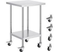 Table de cuisine sur roulettes - Table de préparation 610x610mm - Poste de travail cuisine commerciale - Table de cuisine pratique pour la gastronomie