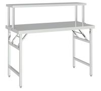 vidaXL Table de travail de cuisine 120x60x115 cm inox avec panneau à poser et étagère