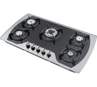 Table de cuisson à gaz, 5 brûleurs, protection thermocouple, noir