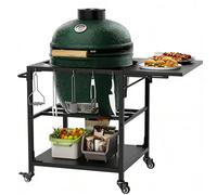 Table de cuisson pour barbecues Big Green Egg Large et barbecues de type Kamado, de diamètre 53 à 66 cm, chariot de cuisson en métal avec une surface de travail pliante de 40 x 70 cm, étagère, crochet