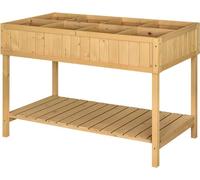 Table de culture, jardinière surélevée, table à fleurs, table de semis, 8 compartiments avec drainage, tablette, sapin, bois massif, bois naturel, 110 x 46 x 76 cm
