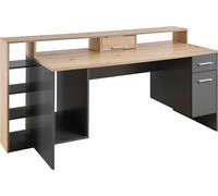 Table de gamer Bureau "Highscore4" PC Gaming Table d'ordinateur éclairage changement de couleur chêne gris