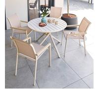 Table de jardin ronde NEBULLIA Argile 4 places - Aluminium traité époxy, Traitement anti-rouille renforcé Hespéride