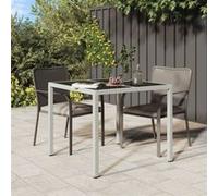 vidaXL Table de jardin 90x90x75 cm Verre trempé Poly rotin blanc