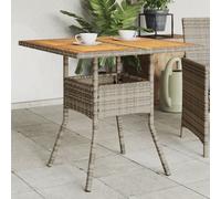 vidaXL Table de jardin 80x80x75 cm – Plateau en verre, poly rotin, gris clair