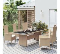 Table de jardin avec plateau en verre Beige Poly Rattan & verre trempé