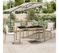 vidaXL Table de jardin 319553 – Résine tressée, plateau en verre trempé Beige