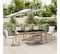 Table de jardin avec plateau en verre Beige Poly Rattan & verre trempé