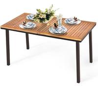 Table de jardin avec trou pour parasol, table à manger en bois d'acacia, table en bois avec pieds en métal, table de terrasse pour 6 à 8 personnes, dimensions : 140 x 75 x 76 cm