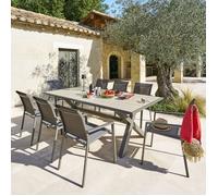 Table de jardin ""Axiome"" praline & marron 8 places en aluminium - Hespéride