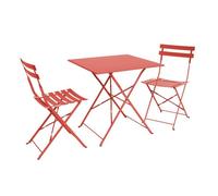 Table de jardin bistrot pliante métal + 2 assises terracotta 70 x 70cm. acier thermolaqué