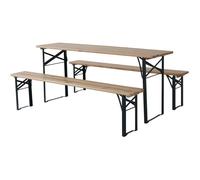 Table de jardin brasserie pliante avec 2 bancs "" Lisbonne "" - 176 x 46 x 75 cm - Marron
