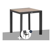 Table de jardin carrée alu evasion 2 places effet bois + 2 fauteuils piazza - he
